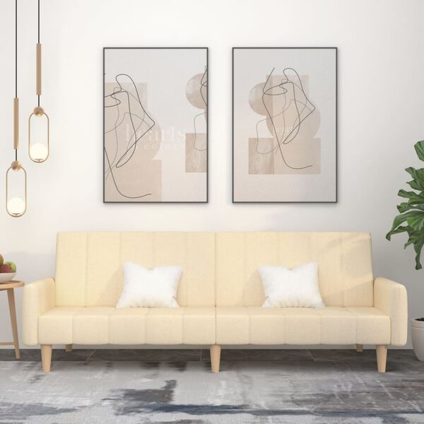 vidaXL Sof&aacute;-cama de 2 lugares tecido cor creme