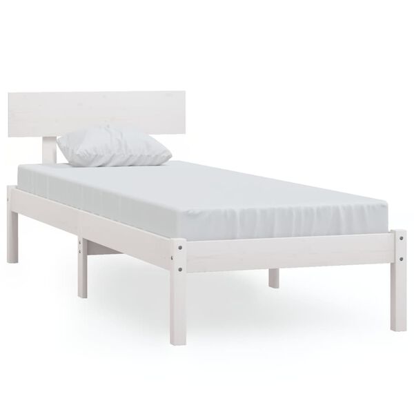 vidaXL Estrutura de cama solteiro 90x190 cm pinho maci&ccedil;o branco