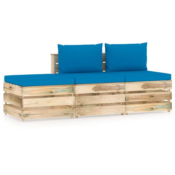vidaXL 3 pcs conj. lounge jardim c/ almofad&otilde;es madeira impreg. verde