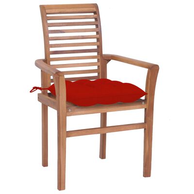 vidaXL Cadeiras de jantar c/ almofadões vermelhos 2 pcs teca maciça