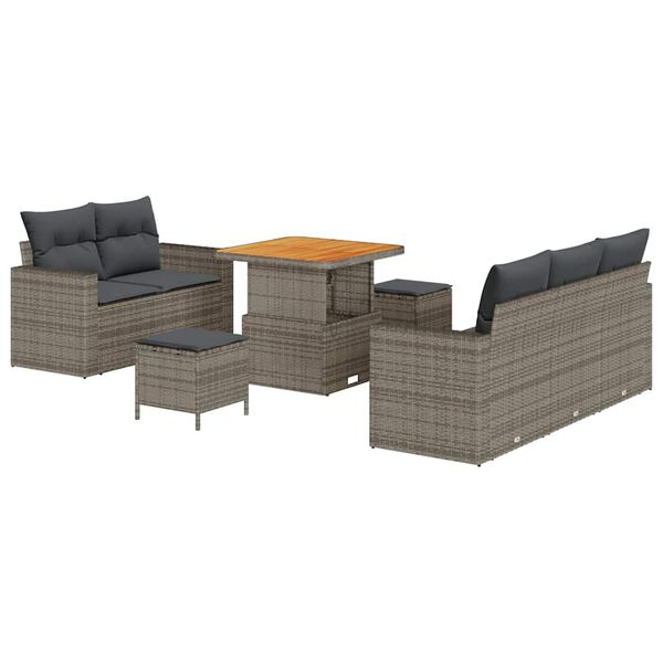 vidaXL Conjunto de Sof&aacute; de Jardim com almofada 8 pcs Cinzeto vime PE