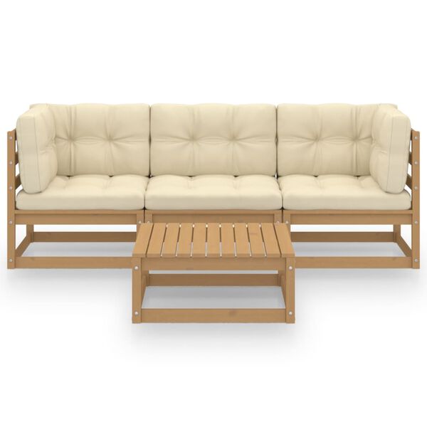 vidaXL 4 pcs conjunto lounge de jardim com almofad&otilde;es pinho maci&ccedil;o