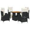 vidaXL 5 pcs conjunto de jantar p/ jardim c/ almofad&otilde;es vime PE preto