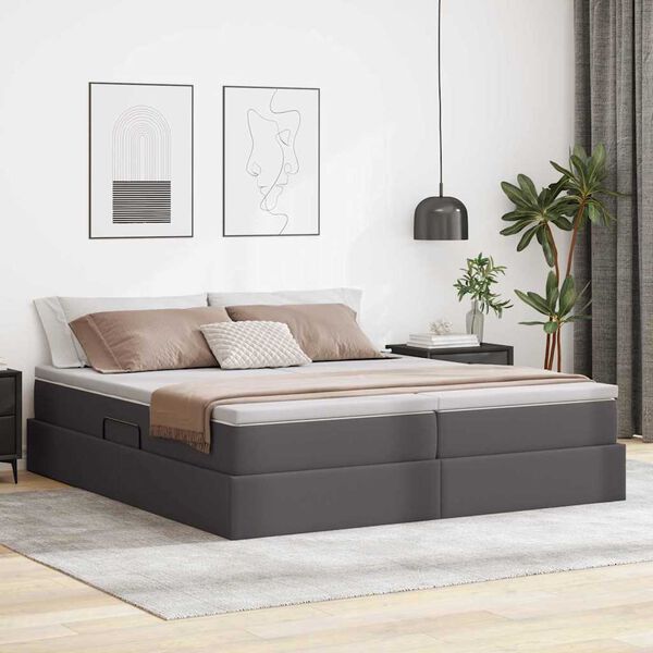 vidaXL Cama com arruma&ccedil;&atilde;o e colch&atilde;o com colch&atilde;o Cinzeto 200 x 200 cm