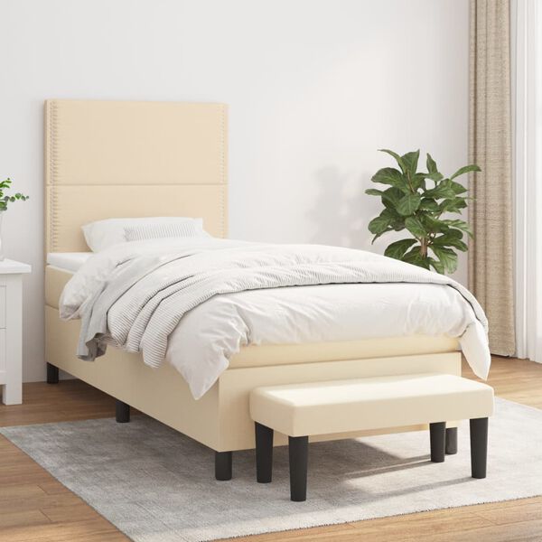 vidaXL Cama com molas/colch&atilde;o 90x200 cm tecido cor cr&egrave;me