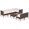 vidaXL 8 pcs conjunto lounge jardim c/ almofad&otilde;es vime PE castanho