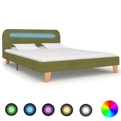 vidaXL Estrutura de cama com LED em tecido 140x200 cm verde