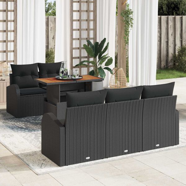 vidaXL Conjunto de Sof&aacute; de Jardim com almofada 6 pcs Preto