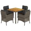 vidaXL 5 pcs conjunto de jantar p/ jardim c/ almofad&otilde;es vime PE cinza