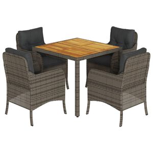 vidaXL 5 pcs conjunto de jantar p/ jardim c/ almofad&otilde;es vime PE cinza