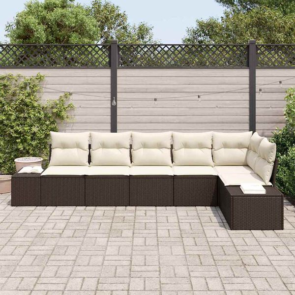 vidaXL Conjunto de Sof&aacute; de Jardim 6 pcs Marrom e Creme vime PE