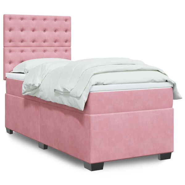 vidaXL Cama com molas/colch&atilde;o 90x190 cm veludo rosa