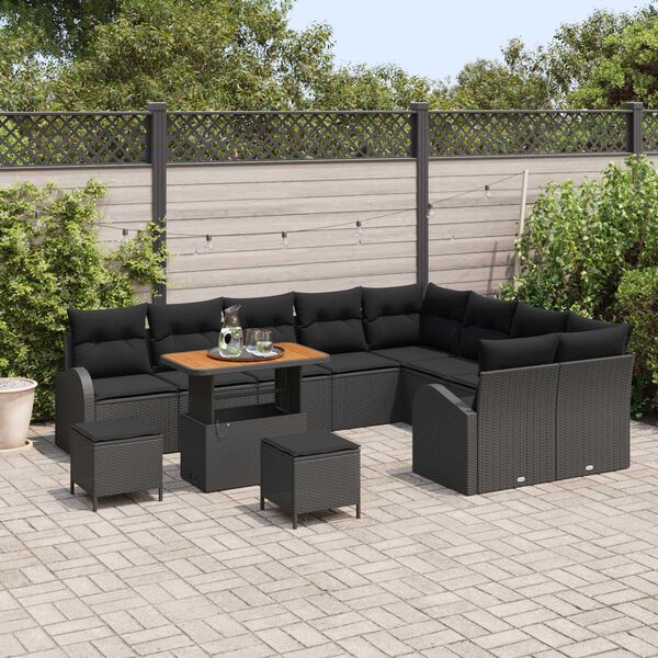 vidaXL Conjunto de Sofá de Jardim 12 pcs Preto Rattan Sintético