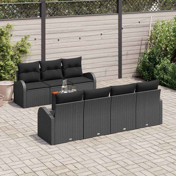 vidaXL Conjunto de Sof&aacute; de Jardim com almofada 8 pcs Preto vime PE