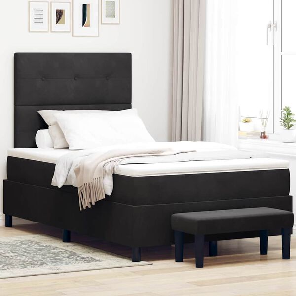 vidaXL Cama Box com colch&atilde;o com cabeceira Preto 120 x 200 cm Veludo