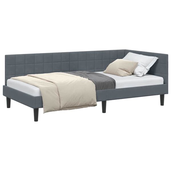 vidaXL Estrutura de Cama de Canto Cinza Escuro 90 cm x 190 cm Veludo