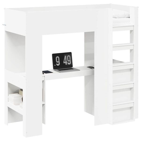 vidaXL Estrutura de Cama Loft com Mesa Branco 75 x 190 cm