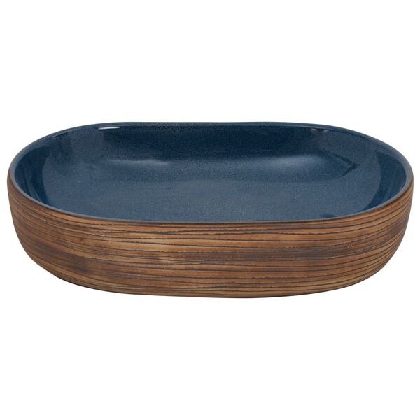 vidaXL Lavatório de bancada oval 59x40x14 cm cerâmica castanho e azul