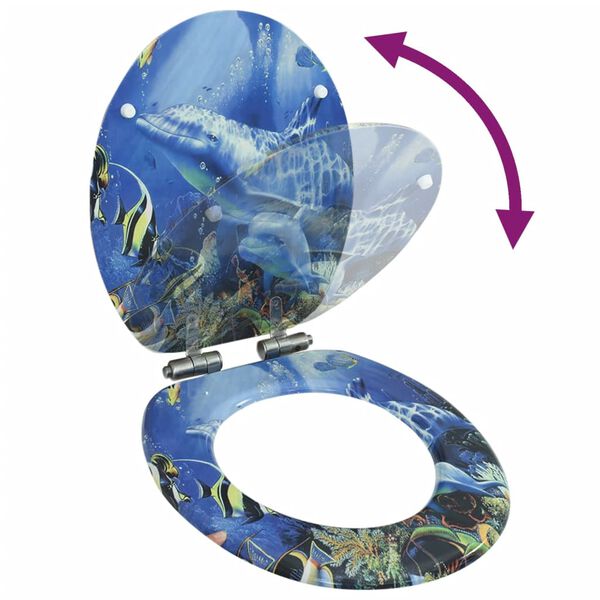vidaXL Assento de sanita com tampa de fecho suave MDF design golfinhos