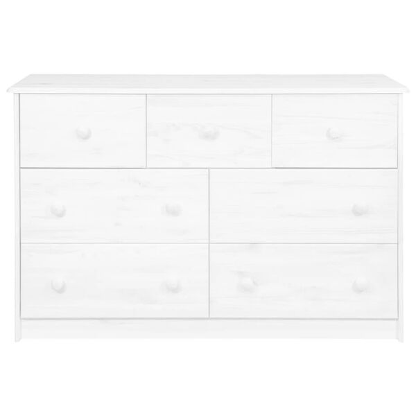 vidaXL Aparador 7 gavetas 113x35x73 cm madeira de pinho maci&ccedil;a branco