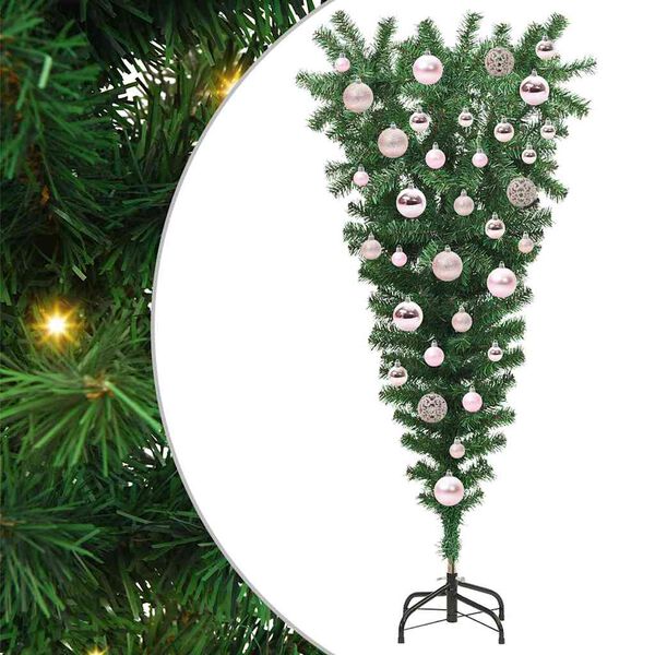 vidaXL &Aacute;rvore de Natal Artificial Pr&eacute;-iluminada de cabe&ccedil;a para baixo com Conjunto de Bolas