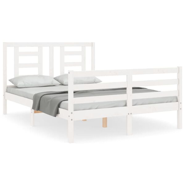 vidaXL Estrutura de cama com cabeceira 140x190cm madeira maciça branco
