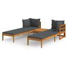 vidaXL 3 pcs conj. lounge de jardim c/ almofadões cinza-escuro acácia