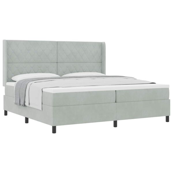 vidaXL Cama Box com colch&atilde;o Cinzento-claro 200 x 200 cm Veludo