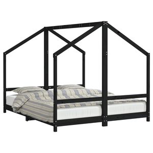 vidaXL Estrutura de cama infantil 2x(80x200) cm pinho maci&ccedil;o preto