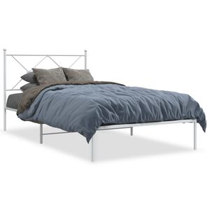 vidaXL Estrutura de cama em metal com cabeceira 107x203 cm branco