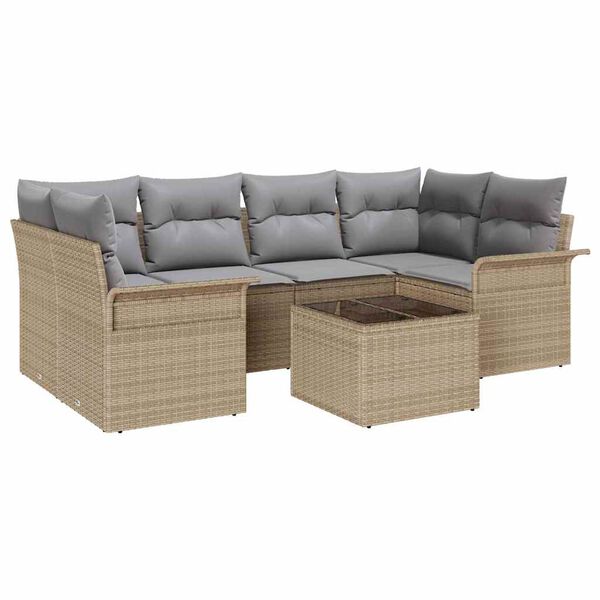vidaXL Conjunto de Sof&aacute; de Jardim 7 pcs Bege Rattan Sint&eacute;tico