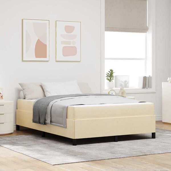 vidaXL Cama Box com colch&atilde;o Creme 140 x 190 cm tecido