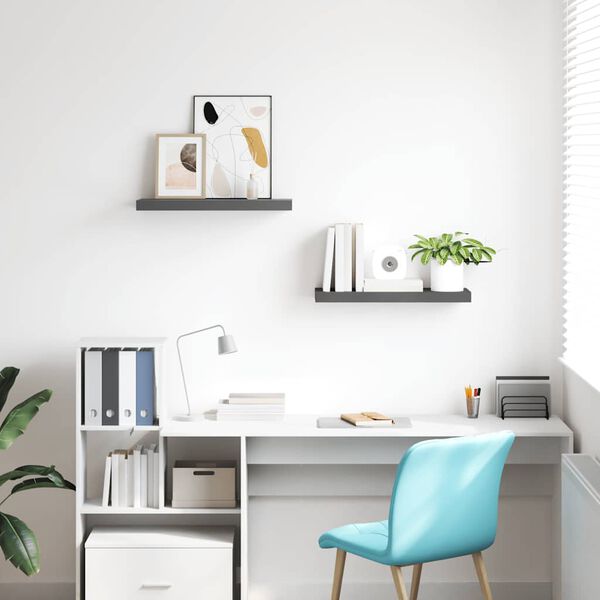 vidaXL Prateleiras de parede suspensas 2 pcs 60x23,5x3,8cm MDF cinza