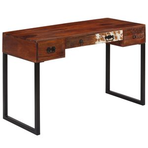 vidaXL Secret&aacute;ria madeira ac&aacute;cia maci&ccedil;a/couro genu&iacute;no 117x50x76cm