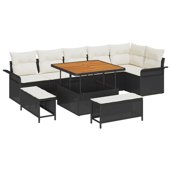 vidaXL Conjunto de Sof&aacute; de Jardim com almofada 9 pcs Preto e Creme