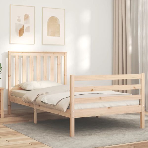 vidaXL Estrutura de cama com cabeceira 100x200 cm madeira maci&ccedil;a