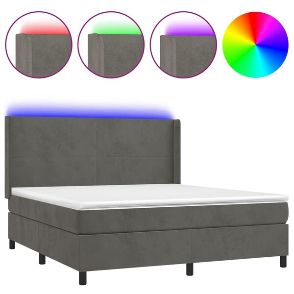 vidaXL Cama box spring c/ colch&atilde;o/LED 180x200cm veludo cinzento-escuro