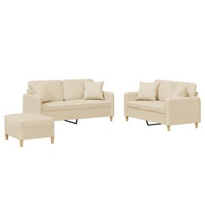 vidaXL 3 pcs conjunto de sof&aacute;s com almofadas tecido cor creme