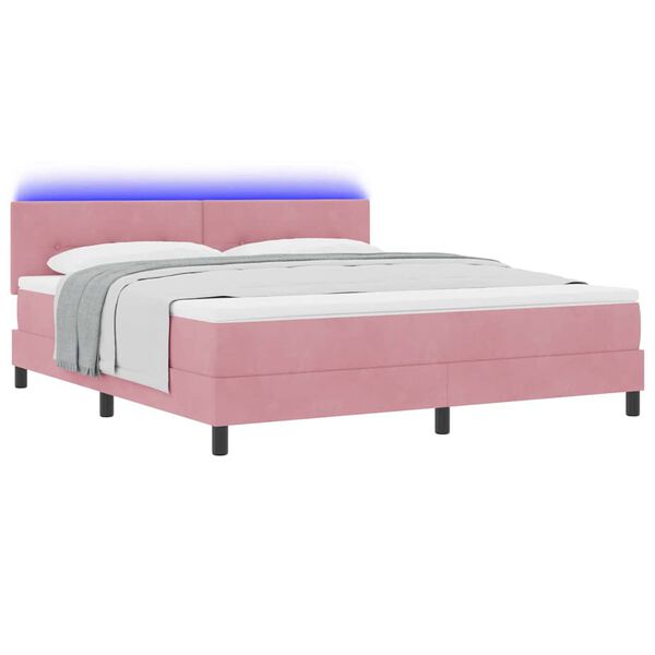 vidaXL Cama Box Spring LED com colch&atilde;o Rosa 180 x 200 cm Veludo