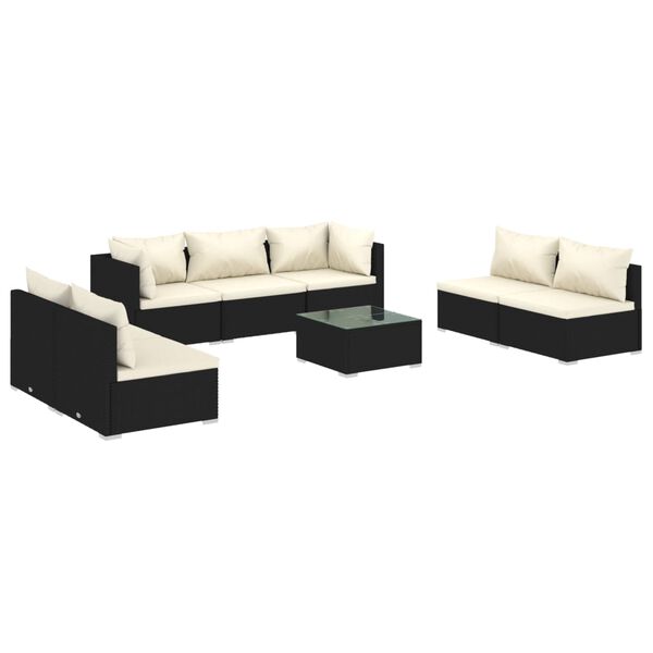 vidaXL 8 pcs conjunto lounge de jardim c/ almofad&otilde;es vime PE preto