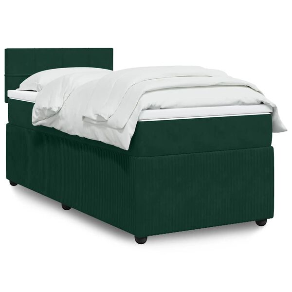 vidaXL Cama com molas/colch&atilde;o 100x200 cm veludo verde-escuro