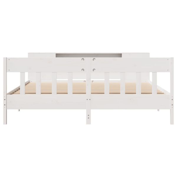 vidaXL Cama com estante sem colch&atilde;o 180x200 cm pinho maci&ccedil;o branco