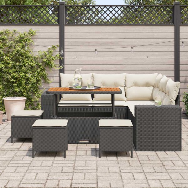 vidaXL Conjunto de Sof&aacute; de Jardim com almofada 9 pcs Preto e Creme
