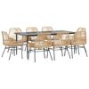 vidaXL Conjunto jantar jardim 9 pe&ccedil;as almofadas vidro vime PE castanho