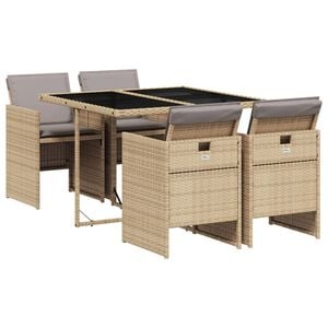 vidaXL 5pcs conj. jantar jardim c/ almofad&otilde;es vime PE bege misturado