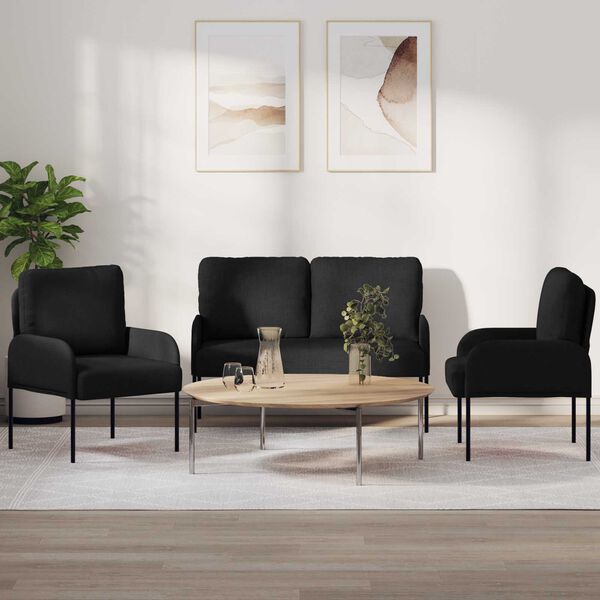 vidaXL Conjuntos de sof&aacute;s 3 pcs Preto 115 x 56 x 80 cm Contraplacado