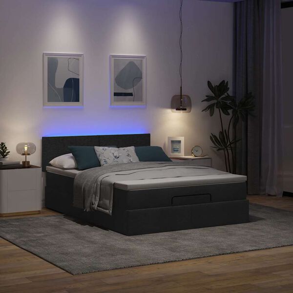 vidaXL Cama Otomana com Colchão & LEDs Preto 140x190cm Tecido