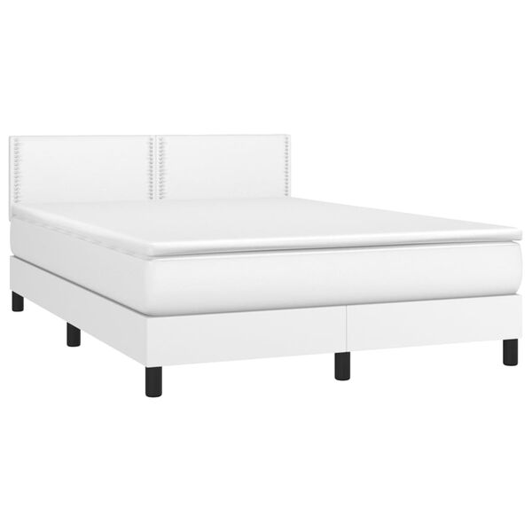 vidaXL Cama box spring c/colch&atilde;o/LED 140x190cm couro artificial branco
