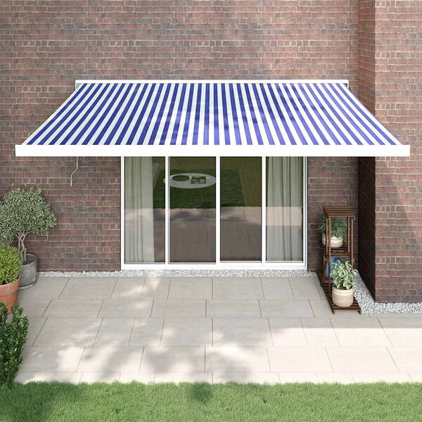 vidaXL Toldo retr&aacute;til 4x3 m tecido e alum&iacute;nio azul e branco