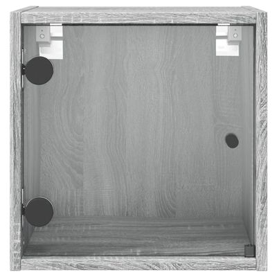 vidaXL Mesa de cabeceira c/ porta de vidro 35x37x35 cm cinzento sonoma